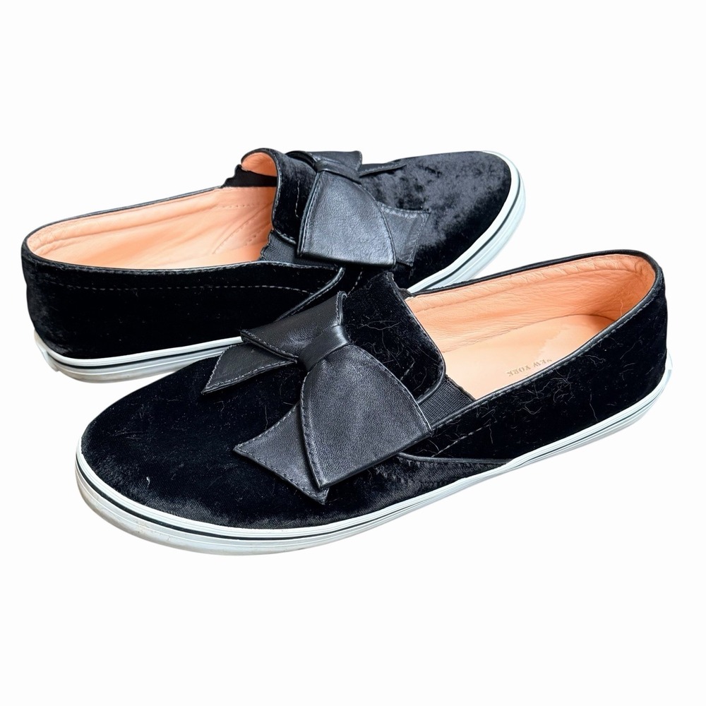 Kate Spade Delise Womens Size 9 Shoes Black Bow Velvet Leather Now Slip On Flats